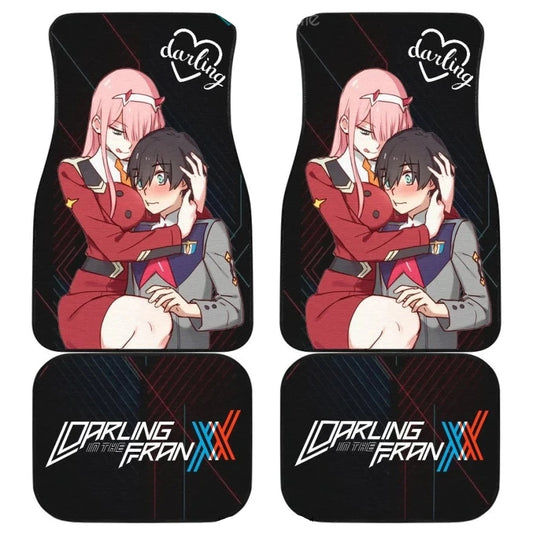 Darling In The Franxx Car Mats Zero Two And Hiro Shy Hug Car Floor Mats Black