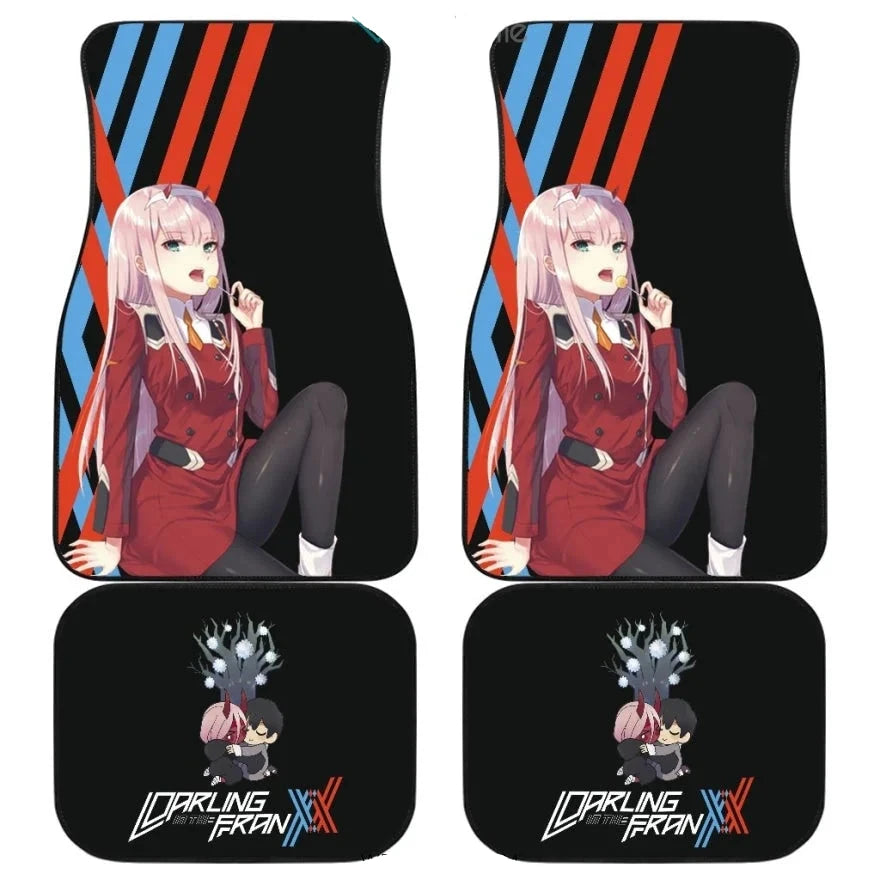 Darling In The Franxx Car Mats Cute Zero Two Red Monster Hug Hiro Car Floor Mats Black Red