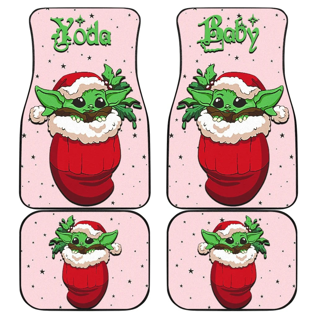 SW Car Mats SW Cute Baby Yoda Wearing Xmas Clothes Car Floor Mats Pink Red