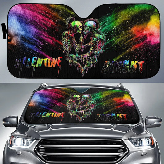 LGBT Car Sun Shade Rainbow Skeleton Valentine Bright Winshield Sun Shade Colorful