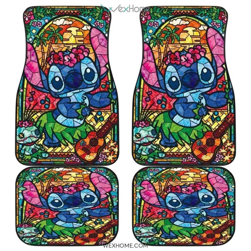 Stitch Car Mats Cute Stitch Hula Dancing Stained Glass Pattern Car Floor Mats Colorful