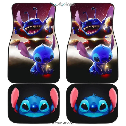 Stitch Car Mats Crazy And Cute Stitch Face Graphic Car Floor Mats Black Blue