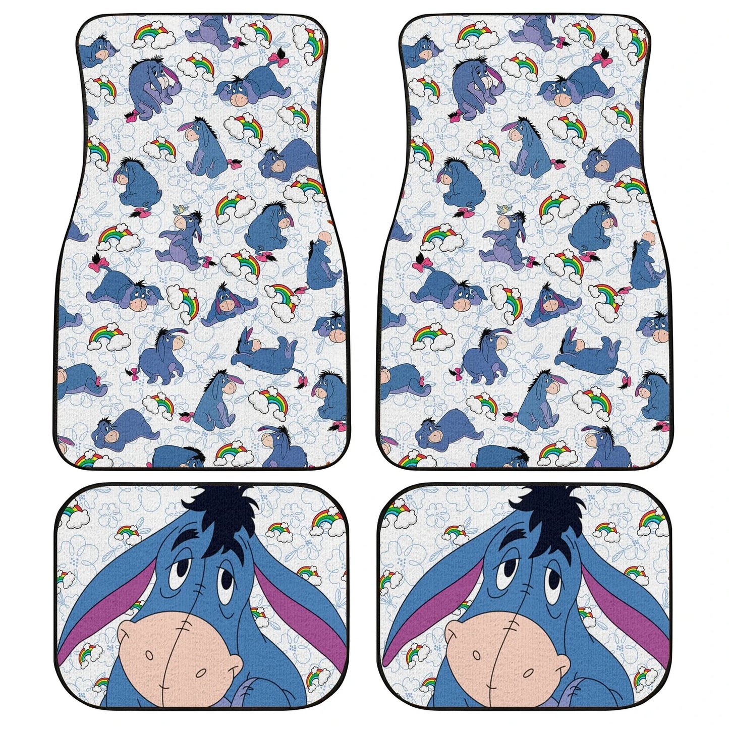 WTP Car Mats Eeyore And Flower Rainbow Car Floor Mats White Blue