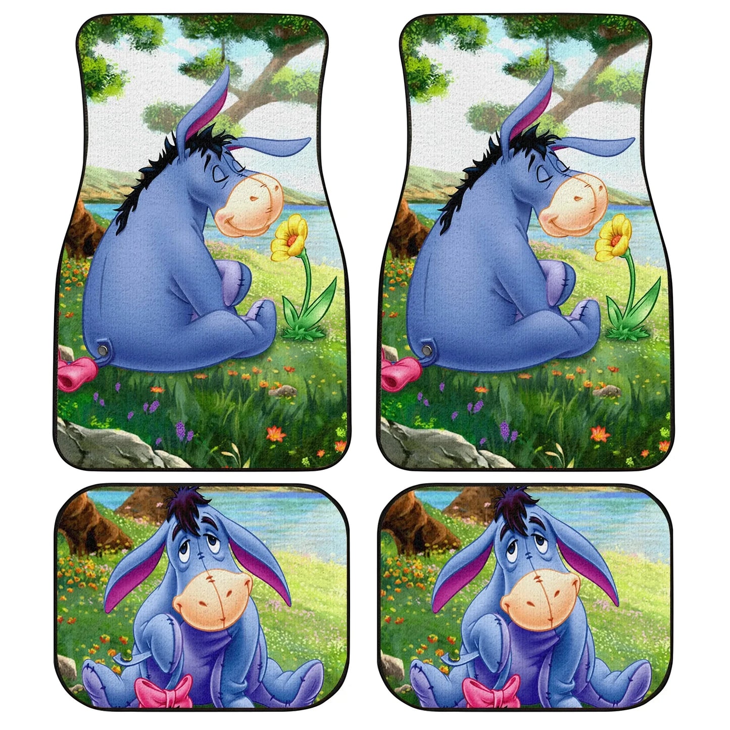 WTP Car Mats Eeyore And Flower By The Lake Car Floor Mats Green Blue