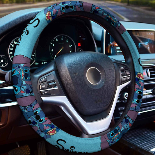 Stitch Steering Wheel Cover Stitch Emotions Faces Pattern Driving Wheel Cover Blue