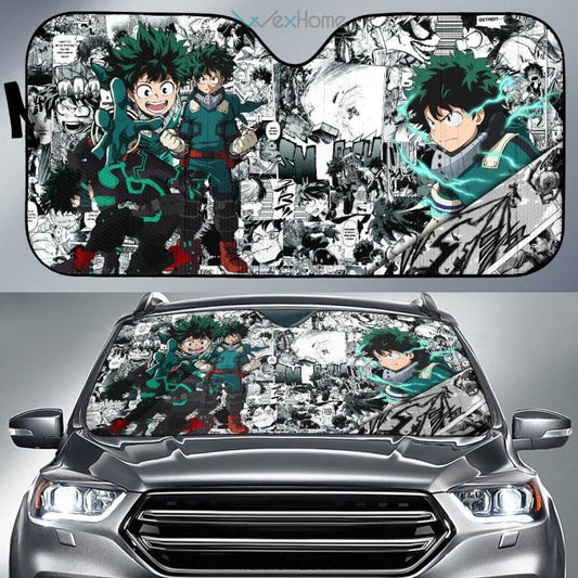 My Hero Academia Car Sun Shade Izuku Midoriya Graphic Manga Pattern Winshield Sun Shade Black White