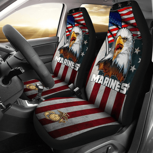 Veteran Car Seat Covers American Flag And Eagle Marines Symbol Seat Covers Red Blue