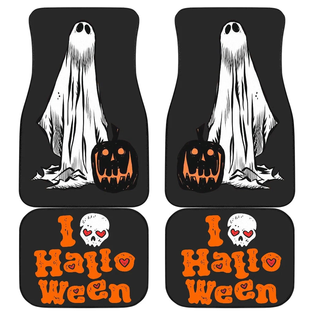 Halloween Car Mats Ghosts With Horror Pumpkin Love Halloween Car Floor Mats Black Orange