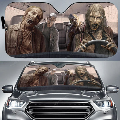 Zombie Car Sun Shade Scary Zombies In Car Winshield Sun Shade Gray