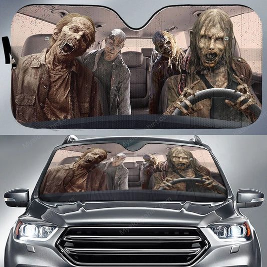 Zombie Car Sun Shade Scary Zombies In Car Winshield Sun Shade Gray