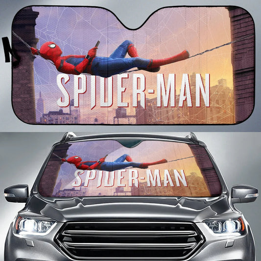 Spiderman Car Sun Shade Spiderman Hanging On A Line Winshield Sun Shade Colorful