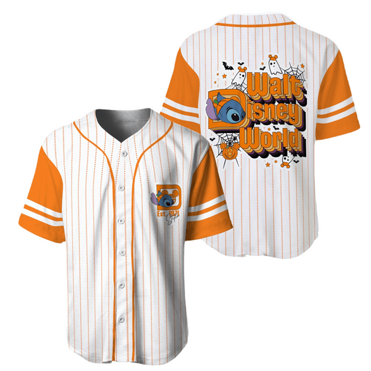 Stitch Baseball Jersey Halloween Walt Disney World Stitch Jersey Shirt White Orange Unisex Adult New Release