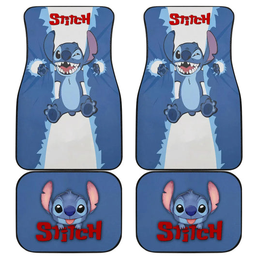 Stitch Car Mats DN Stitch Hold The Sheet Graphic Car Floor Mats Blue