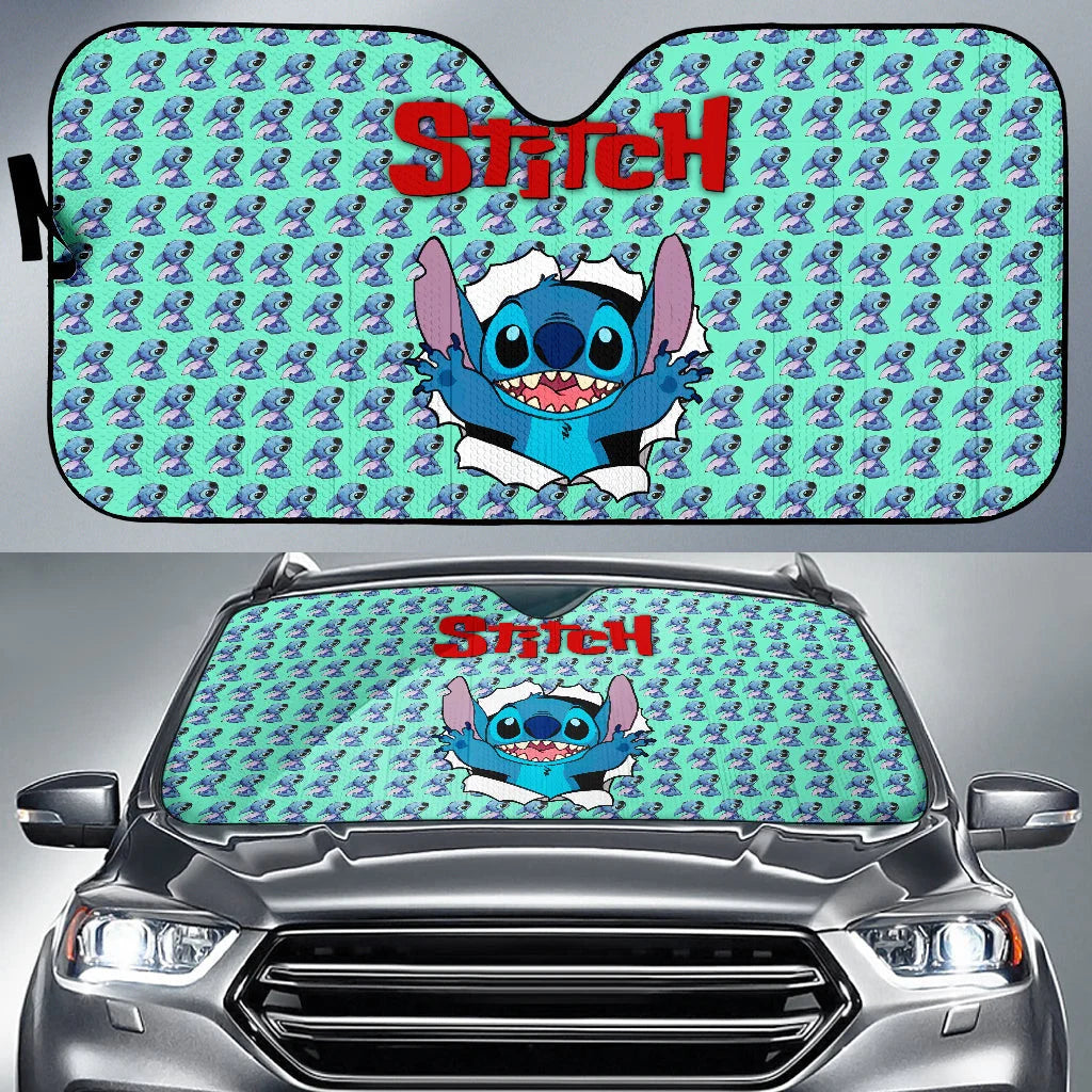 Stitch Car Sun Shade Stitch Tearing The Wall Winshield Sun Shade Blue Green