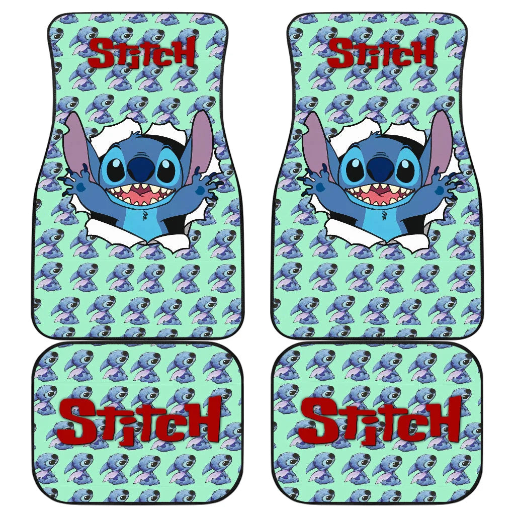 Stitch Car Mats Stitch Torn The Sheet Pattern Car Floor Mats Blue