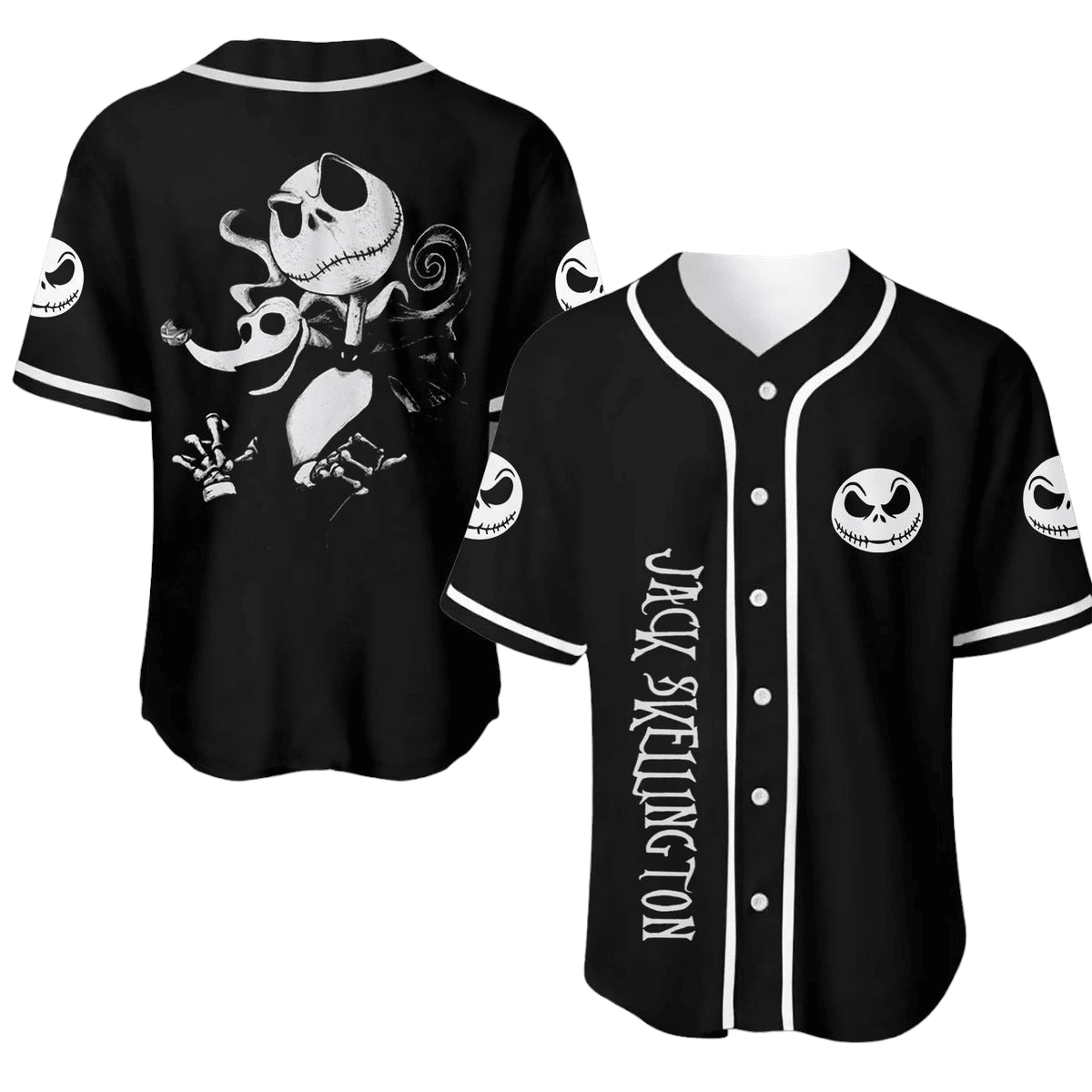 TNBC Jersey Jack Skellington And Zero Graphic Black White Jersey Shirt TNBC Baseball Jersey