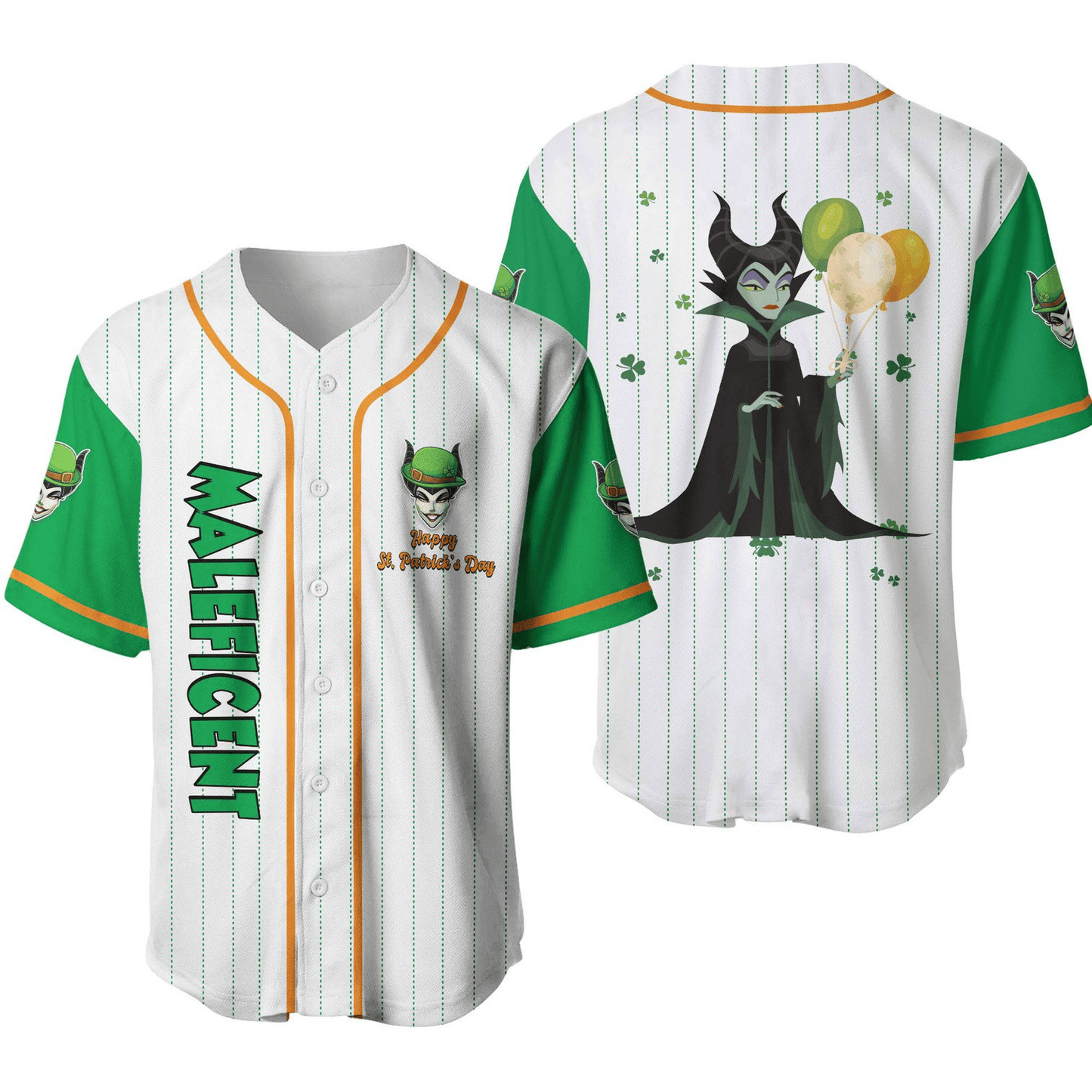 Maleficent Baseball Jersey Patrick's Day Maleficent Jersey Shirt White Green Unisex Adult New Release