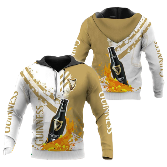 Guinness Hoodie Water Splash Guinness Beer Bottle Hoodie White Beige Unisex