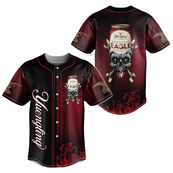 Yuengling Baseball Jersey Skull With Yuengling Beer Jersey Shirt Black Red Unisex