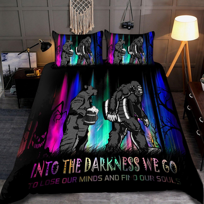 Bigfoot Bedding Set Into The Darkness We Go Bigfoot Duvet Covers Black Unique Gift