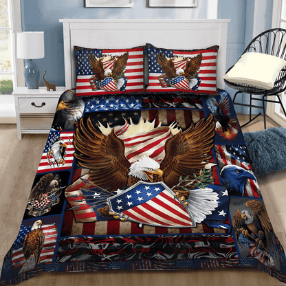 4th of July Bedding Set American Flag And Eagle Pattern Duvet Covers Blue Red Unique Gift