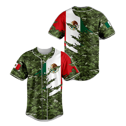 Mexican Baseball Jersey Mexico Flag Camo 3D Jersey Shirt Green Unisex Adult New Release