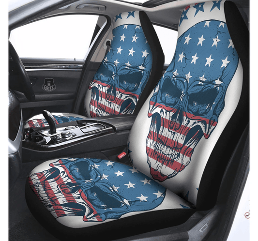 Skull Car Seat Covers Skull Patriotic American Graphic Seat Covers Blue Red