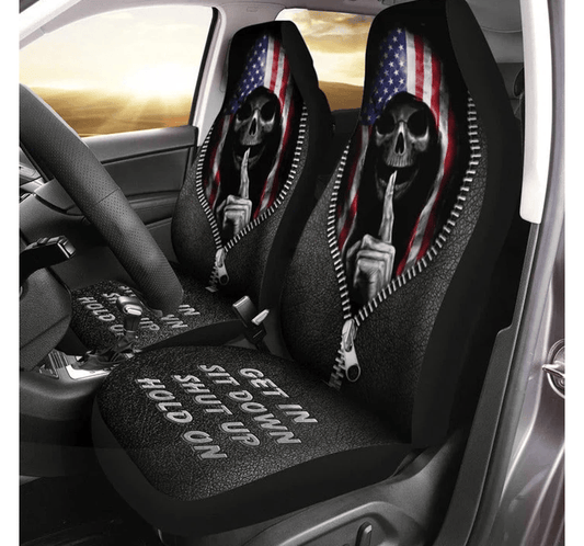 Skull Car Seat Covers Skull Get In Sit Down Shut Up Seat Covers Black