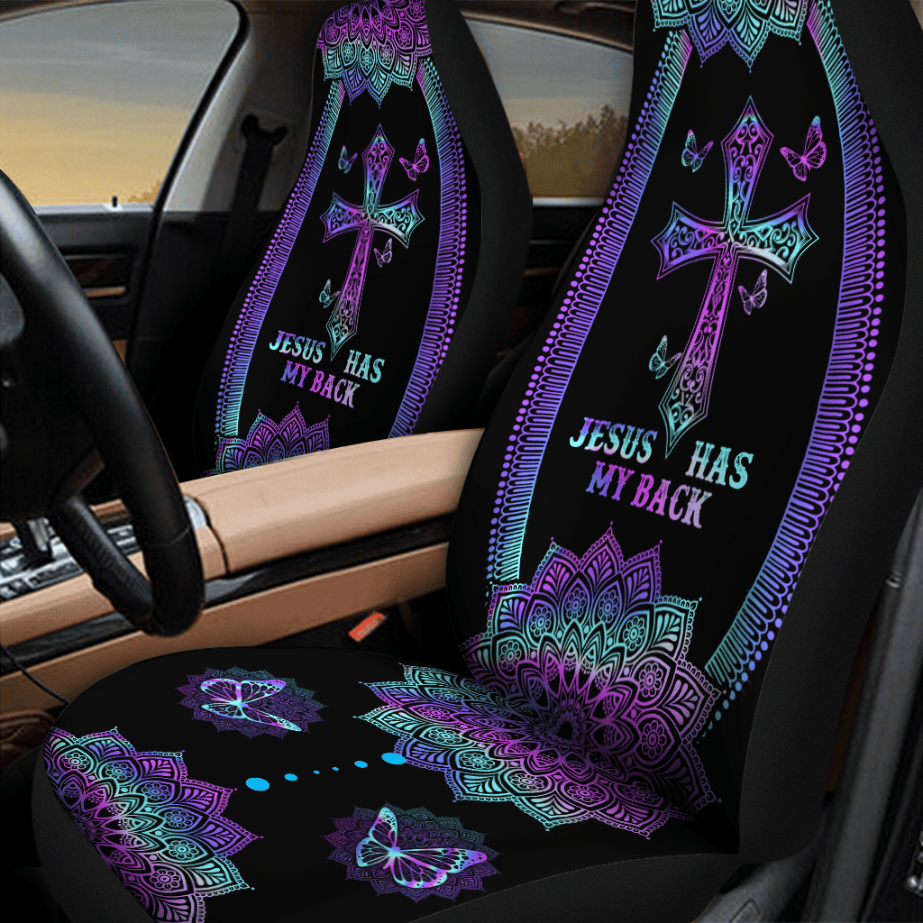 Jesus Car Seat Covers Jesus Has My Back Mandala Pattern Seat Covers Purple Black