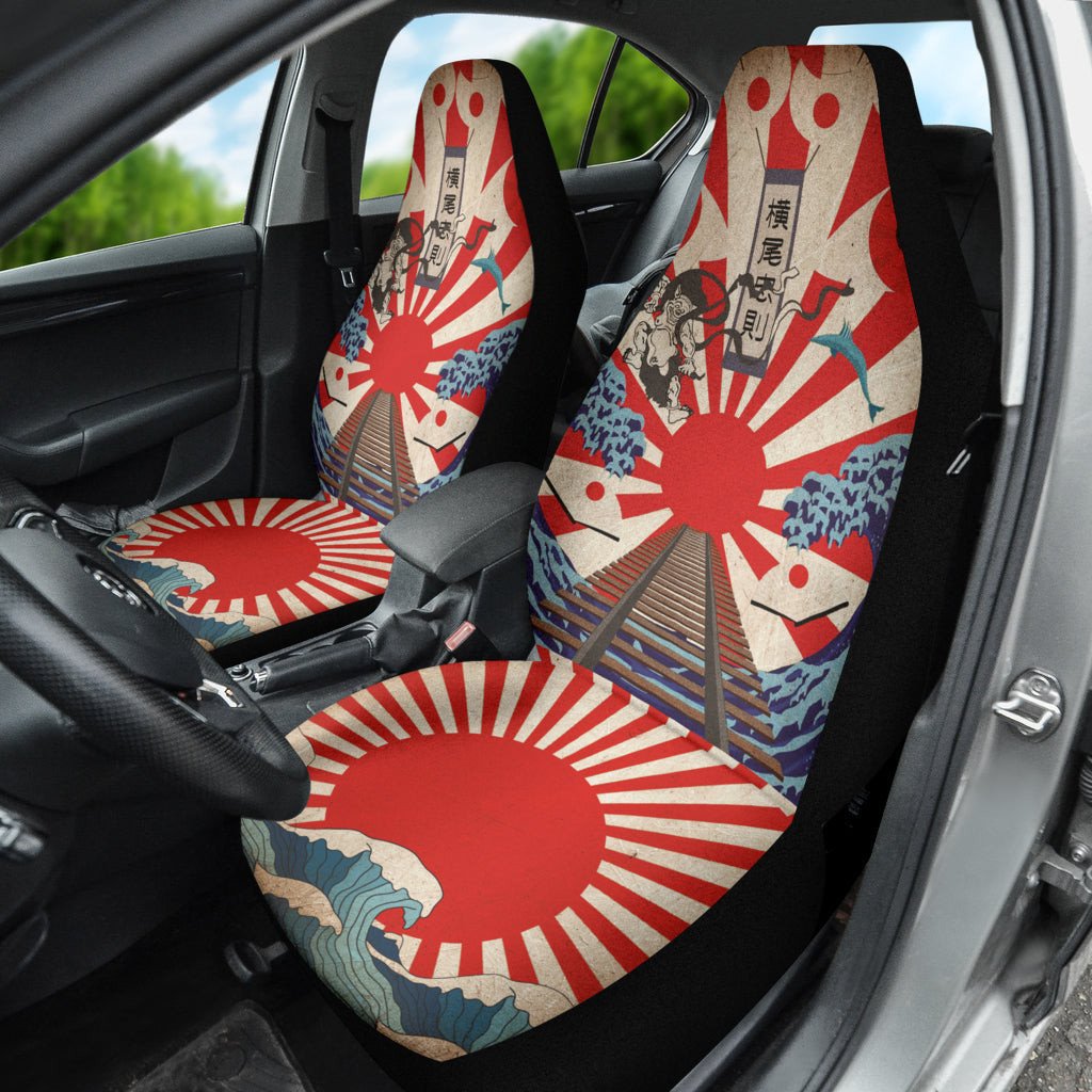 Japanese Car Seat Covers Japanese Great Wave The Sun Pattern Seat Covers Red