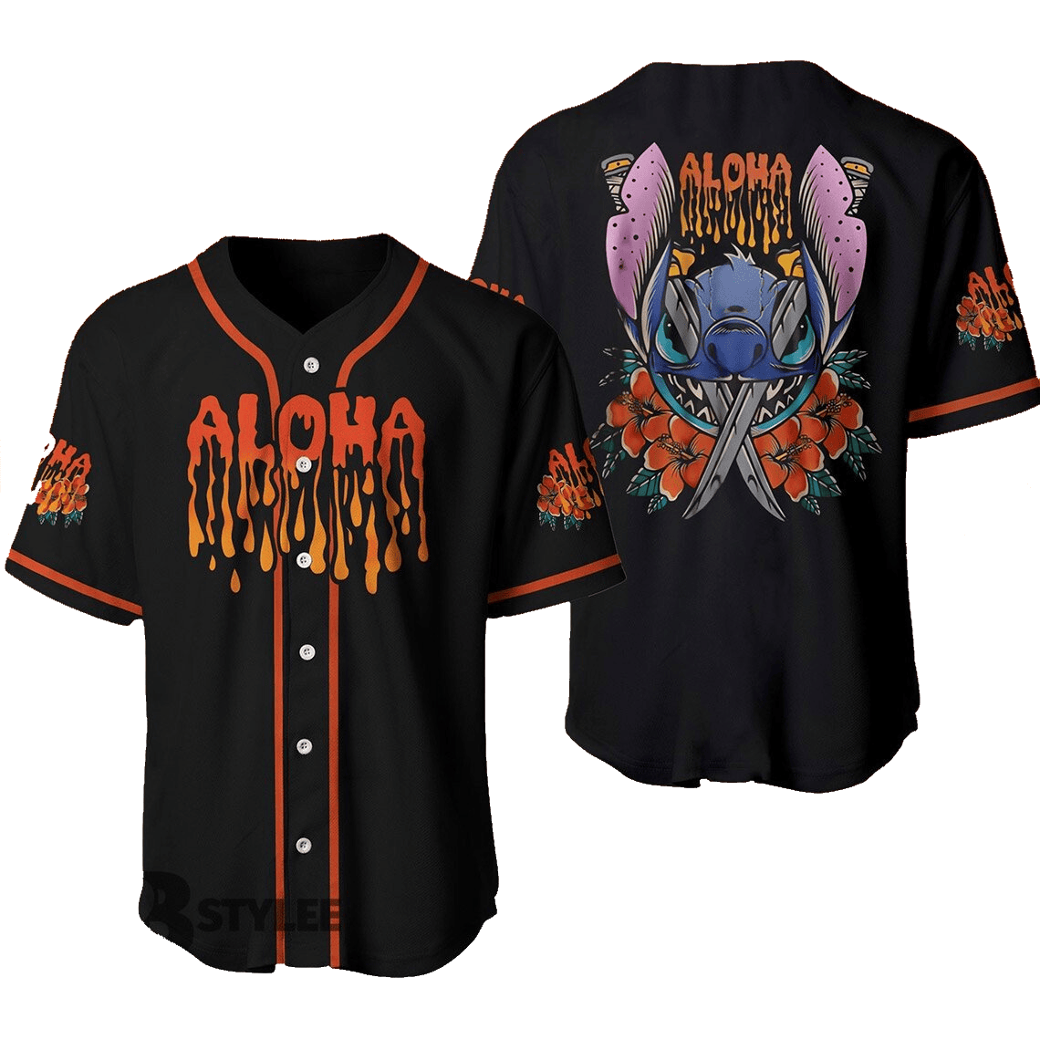 Stitch Baseball Jersey Aloha Horror Stitch Jersey Shirt Black Red Unisex Adult New Release