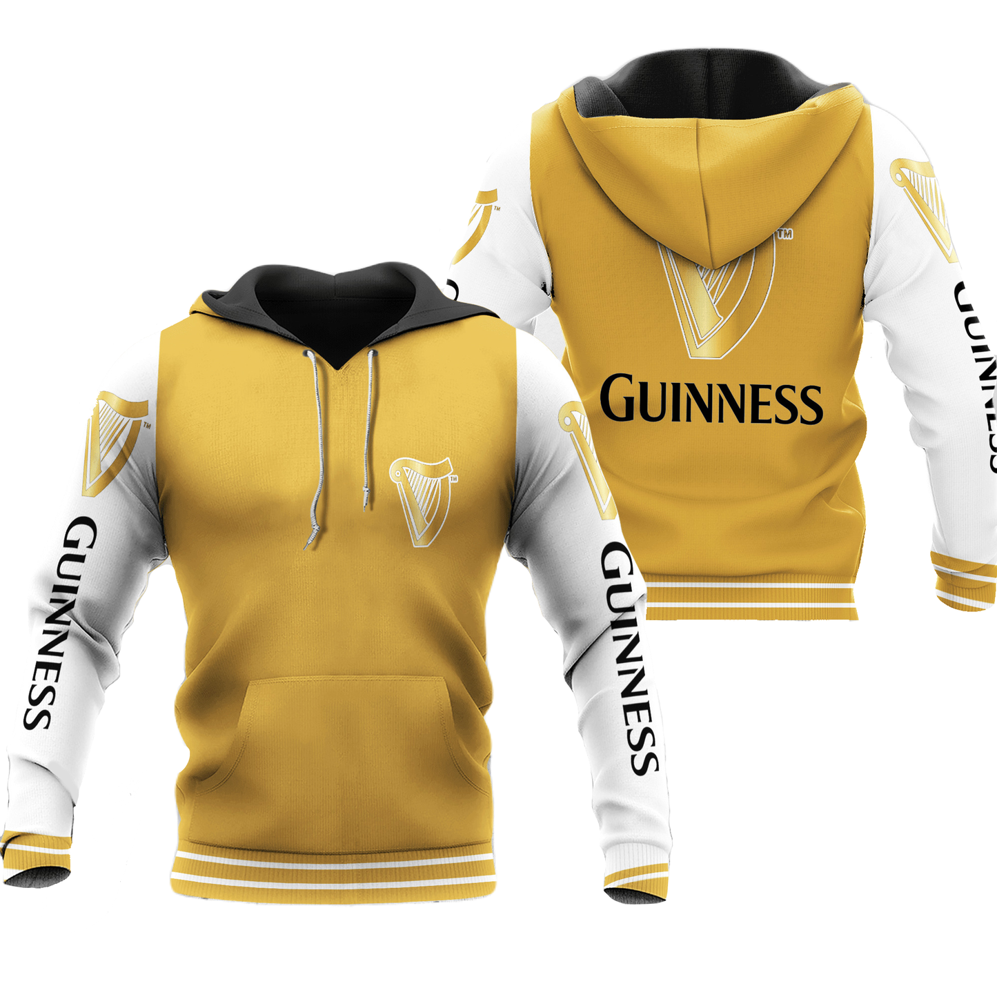 Guinness Hoodie Guinness Beer Harp Pattern Hoodie White Yellow Unisex