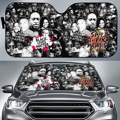 BLM Car Sun Shade Black Lives Matter Says Their Names Winshield Sun Shade Black White