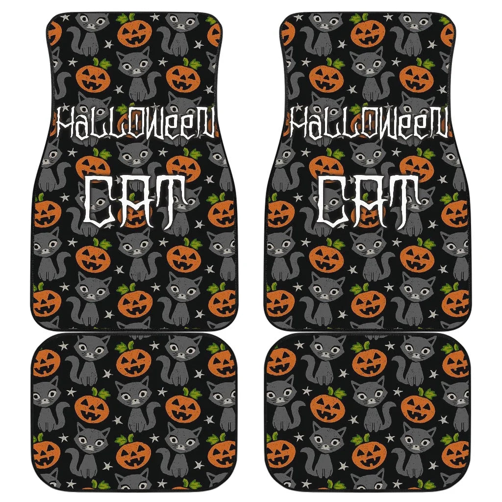 Halloween Car Mats Halloween Cat And Smiling Pumpkin Patterns Car Floor Mats Black Gray