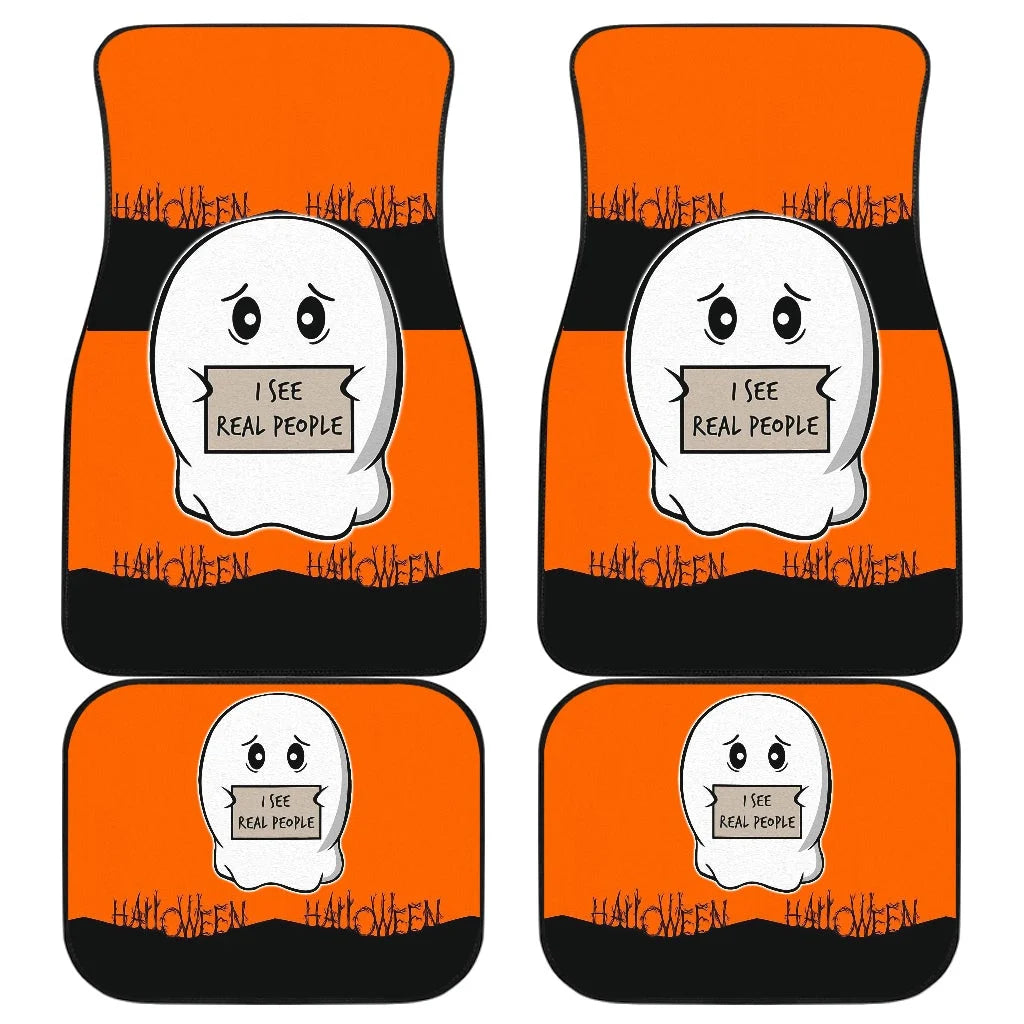 Halloween Car Mats Ghost I See Real People Halloween Car Floor Mats Black Orange