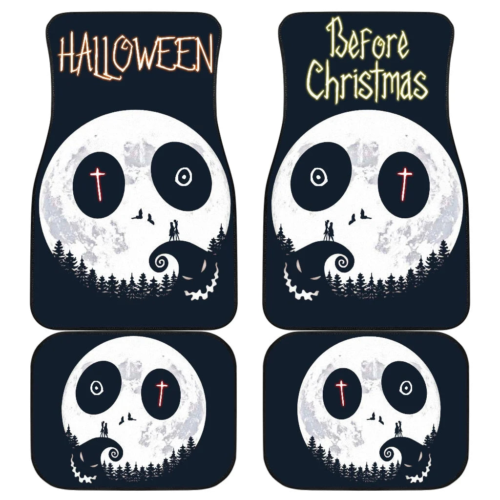 TNBC Car Mats Halloween Before Christmas Jack Skellington Moon Car Floor Mats Black White