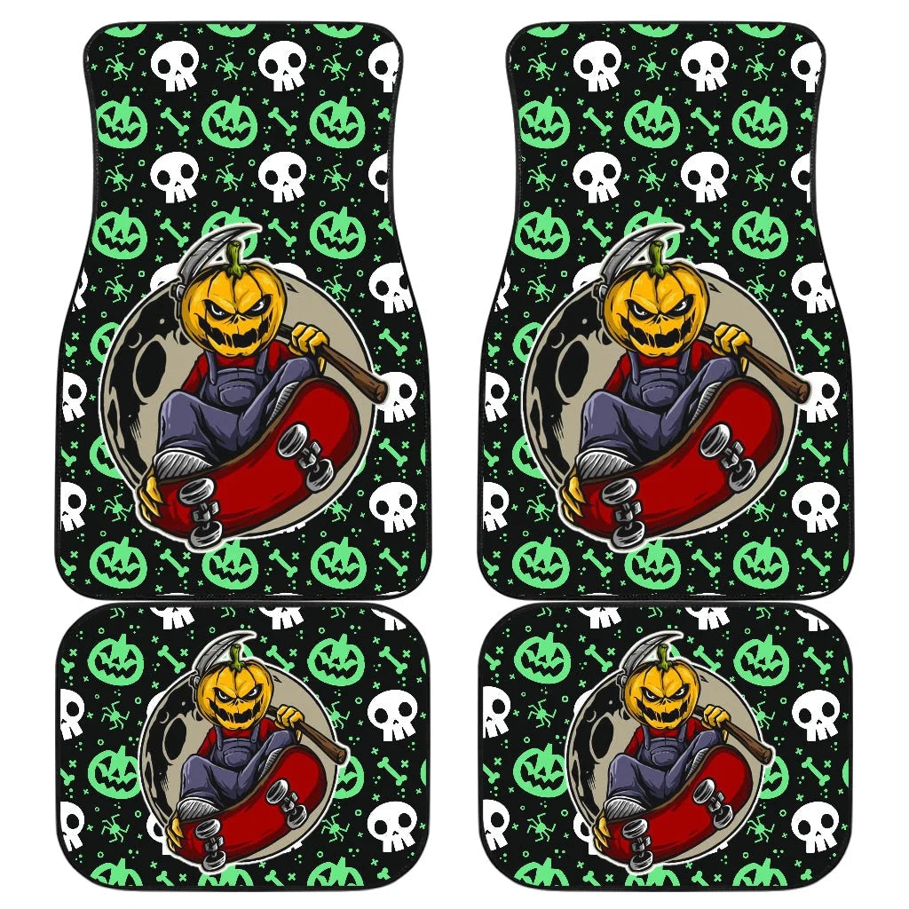 Halloween Car Mats Ghost Skating Pumpkin Head Halloween Car Floor Mats Black Green