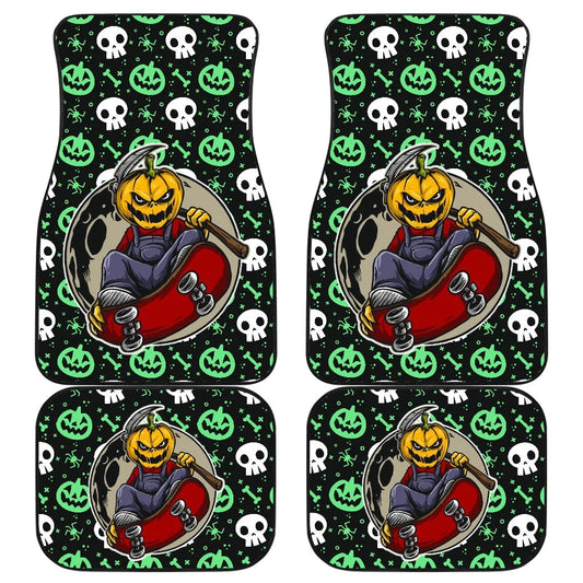 Halloween Car Mats Ghost Skating Pumpkin Head Halloween Car Floor Mats Black Green