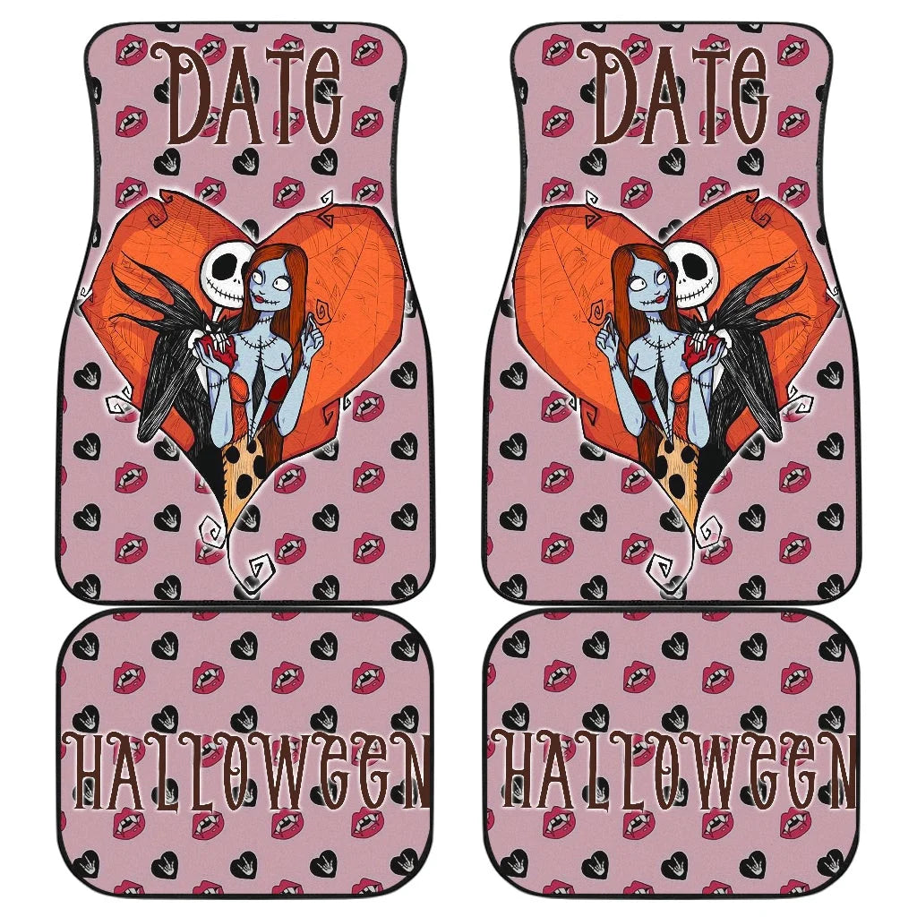 TNBC Car Mats Date Halloween Jack And Sally Heart Pattern Car Floor Mats Pink