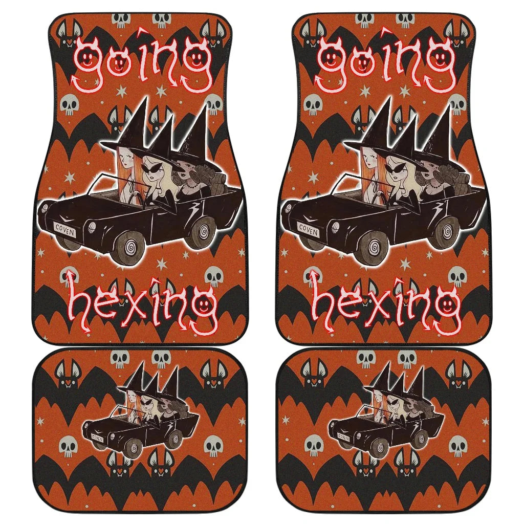 Halloween Car Mats Going Hexing Coven Girls Bat And Skeleton Patterns Car Floor Mats Black Orange