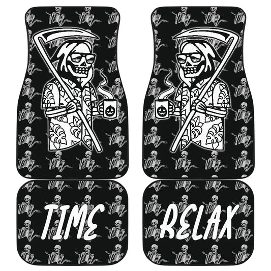 Halloween Car Mats Relax Time Death Reaper Skeleton Pattern Car Floor Mats Black White