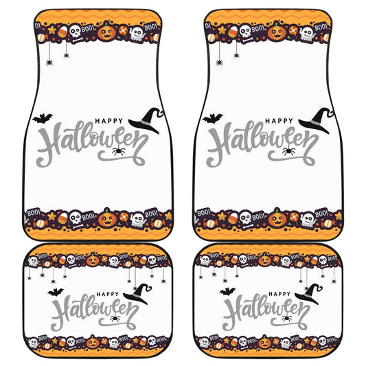 Halloween Car Mats Boo Cute Halloween Witch Hat Pumpkin Spider Car Floor Mats Orange White