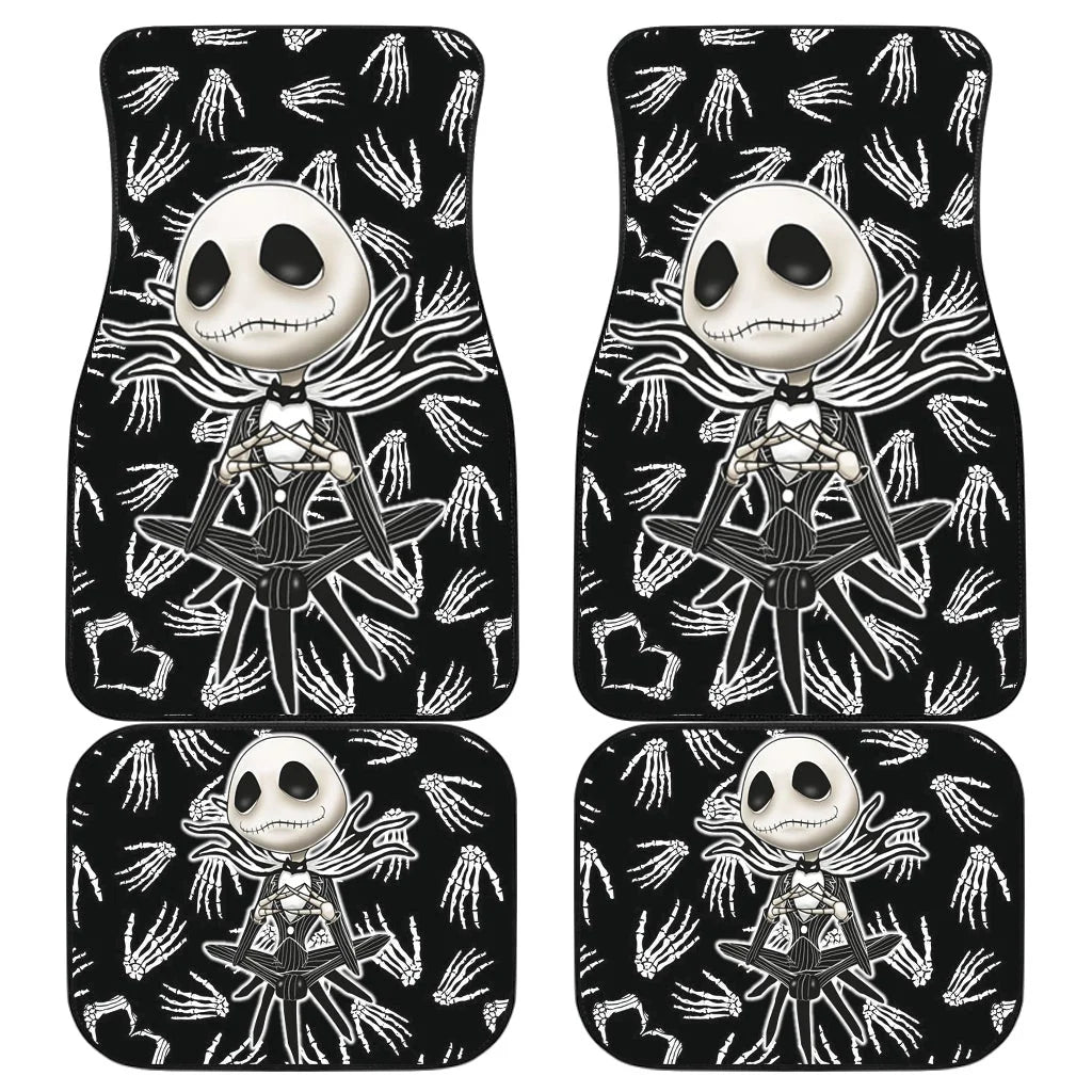 TNBC Car Mats Cartoon Jack With Wings Skeleton Hand Patterns Car Floor Mats Black White