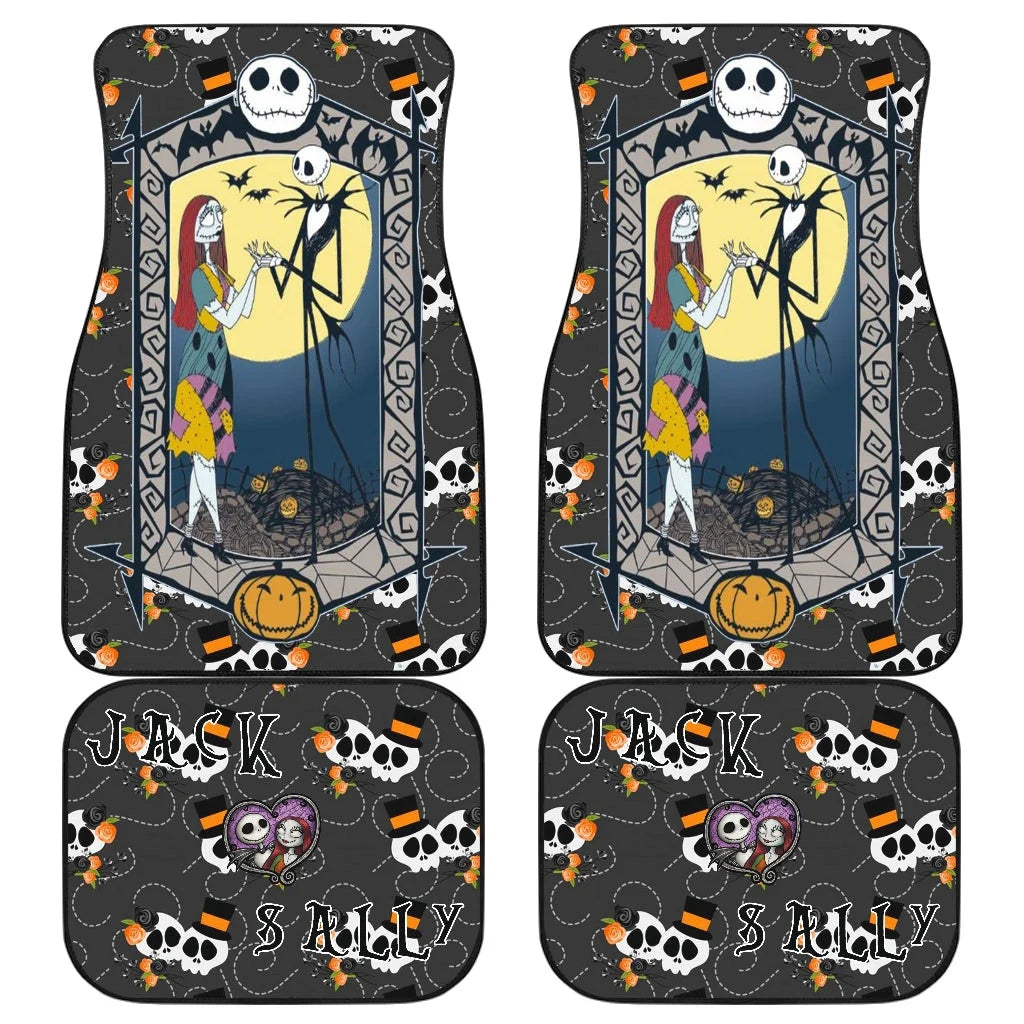 TNBC Car Mats Jack And Sally Couple Skull Patterns Car Floor Mats Black