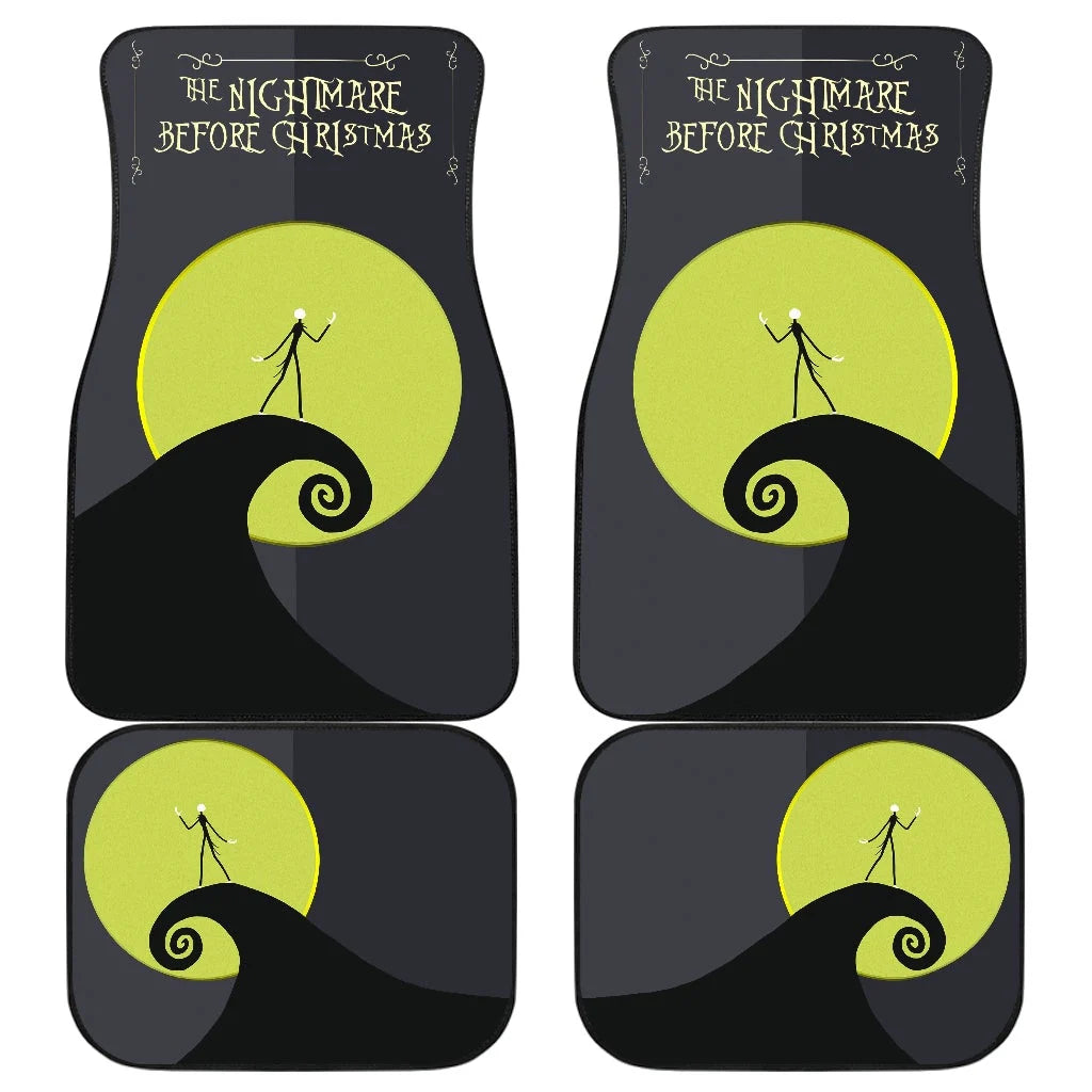 TNBC Car Mats Jack Skellington Silhouette On The Hill Car Floor Mats Black Yellow