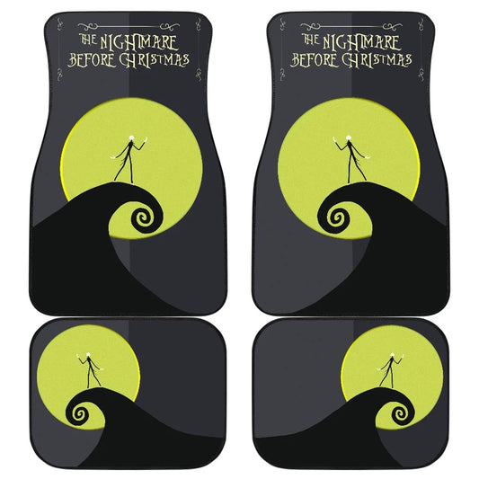 TNBC Car Mats Jack Skellington Silhouette On The Hill Car Floor Mats Black Yellow