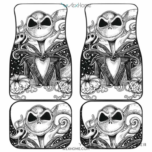 TNBC Car Mats Jack Skellington With Zero Under Moonlight Car Floor Mats Black White