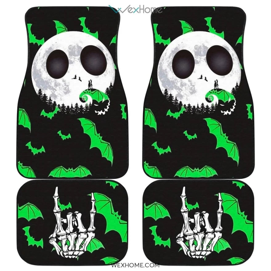 TNBC Car Mats Bat Silhouette Jack Skellington Moon Face Car Floor Mats Black Green