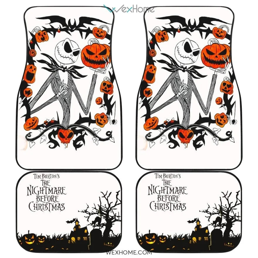 TNBC Car Mats Jack Skellington With Evil Pumpkin Car Floor Mats White Black