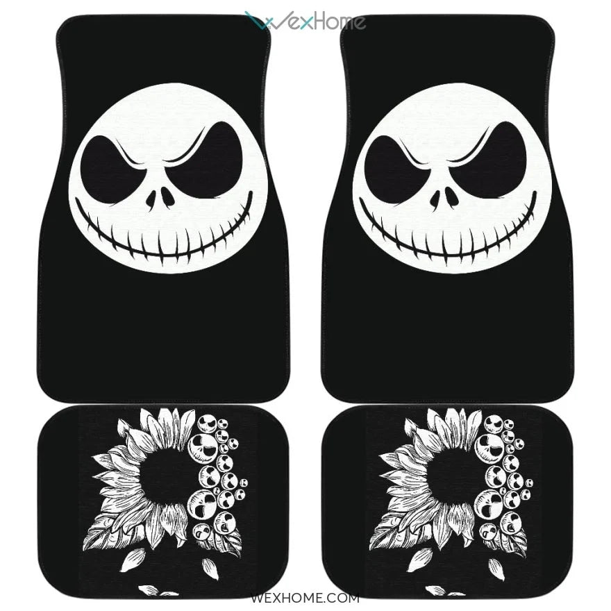 TNBC Car Mats Jack Skeliington Face Sunflower Pattern Car Floor Mats Black White